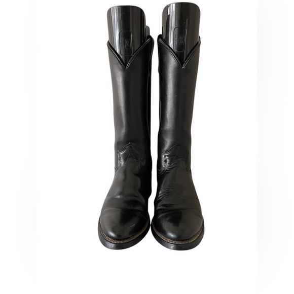 vintage Justin men's black leather roper boots, size 8 D, style 24-7943 - Picture 2 of 9